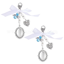 Tibetan Style Alloy Lacy Oval Memorial Picture Frame Decoration, Word You Are Always in My Heart Wedding Bouquet Photo Charms, Lobster Clasp Charms, Antique Silver, 110mm, tray: 25x18mm, 2pcs/set
