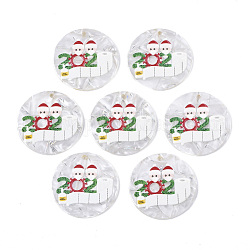 セルロースアセテート（樹脂）ペンダント  3dプリント  クリスマステーマ  父のクリスマスとフラットラウンド  ホワイトスモーク  35x2.5mm  穴：1.8mm