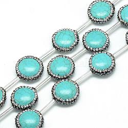 Perles de strass turquoise synthétique, teinte, plat rond, turquoise, 17~18x6mm, Trou: 1mm