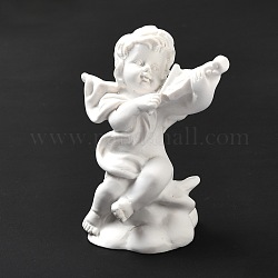 Esculturas de resina imitación yeso, figuritas, decoraciones de exhibición casera, ángel con violín, blanco, 49x34x62mm