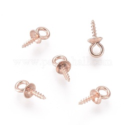 304 Stainless Steel Screw Eye Pin Peg Bails, For Half Drilled Beads, Rose Gold, 10x4mm, Hole: 2mm, Pin: 1mm
