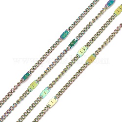 Ionenplattierung (ip) 304 edelstahl figaroketten, mit Spule, gelötet, Regenbogen-Farb, Link: 2~5.2x1.4x0.9 mm, ca. 32.8 Fuß (10m)/Rolle