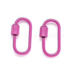 Spritzlackierte Messing-Schraubkarabinerverschluss-Verschlüsse, für die Herstellung von Halsketten, Oval, tief rosa, 26x13x2 mm