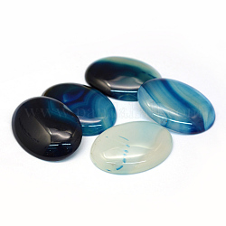Oval Dyed Natural Striped Agate/Banded Agate Cabochons, Steel Blue, 40x30x6~8mm