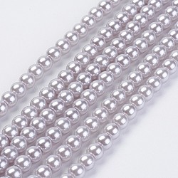 Eco-Friendly Dyed Glass Pearl Beads Strands, Grade A, Round, Cotton Cord Threaded, Lavender, 6mm, Hole: 1.2~1.5mm, about 70pcs/strand, 15.7 inch