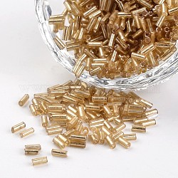 Tube Silver Lined Round Hole Glass Bugle Beads, Tan, 3~5x1.8~2mm, Hole: 0.8mm, about 1200pcs/50g