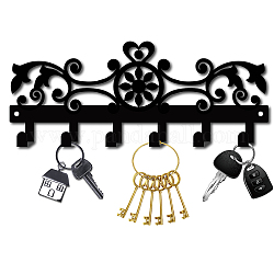 Железные настенные крючки вешалки, декоративная стойка-органайзер с 6 крючком, для сумки ключ для одежды шарф подвесной держатель, цветочным узором, металлический черный, 11x27 см
