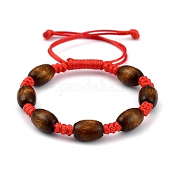 Bracelets de perles tressées pour enfants, avec des perles de tonneau en bois d'érable naturel peintes à la bombe, rouge, diamètre intérieur: 1-5/8~3-1/8 pouce (4.1~8 cm)
