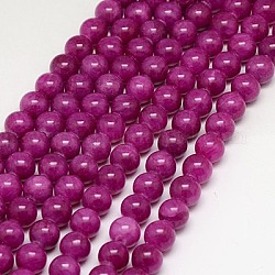 Chapelets de perles en jade jaune naturel, teinte, ronde, support violet rouge, 8mm, Trou: 1mm, Environ 50 pcs/chapelet, 15.75 pouce