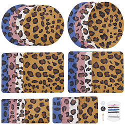 BENECREAT 24Pcs Leopard Cheetah Heat Vinyl, Cloth Iron on Patches Clothing Elbow Knee Repair Patch with Seing Needle Thread, Button Safety Pin for Cloth Repairing