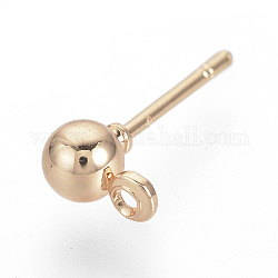 Accessoires de puces d'oreilles en fer de boule, avec boucle, or rose, 6.5x4mm, Trou: 1mm, pin: 0.8 mm
