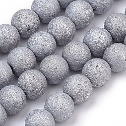 Chapelets de perles en verre électroplaqué, style mat, ronde, platinée, 6mm, Trou: 1.5mm, Environ 100 pcs/chapelet, 21.2 pouce