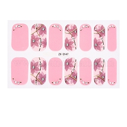 Vollständige Abdeckung Nagelsticker, 3d Nagelabziehbilder, selbstklebend, mit Glas & Strass & Plastik, für Nagelspitzen Dekorationen, rosa, 24x8.5~15 mm, 24 Stück / Blatt