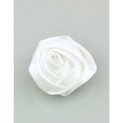 Handmade Woven Flower Brooches, with Iron Round Pin Backs, White, 30mm