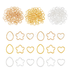 Superfindings 9 sacs 9 anneaux de liaison ouverts en fer de style, larme/étoile/cœur, couleur mixte, 12~18x14~16.5x1.5mm, diamètre intérieur: 11~15x7~12.5 mm, 50 pcs /sachet , 1 sac/style