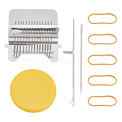 Minityp-Strickmaschinen-Werkzeugset, inklusive 201 Edelstahl-Webstuhl, flache runde Kunststoffplatte, Gummigummiband, Häkelnadel, Nadel, Edelstahl Farbe, 8x8.05x1.4 cm