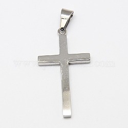Fashionable 316 Stainless Steel Pendants, Cross, Stainless Steel Color, 45x22x3mm, Hole: 4x7mm