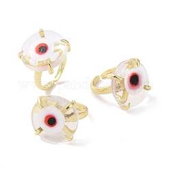 Лэмпворк злой глаз открытое кольцо на запястье, золотые латунные счастливые украшения для женщин, без свинца и без кадмия, красные, внутренний диаметр: 16 мм
