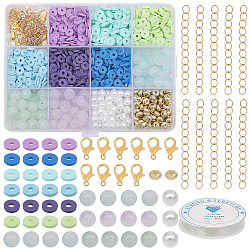 CHGCRAFT DIY Heishi Surfer Bracelet Making Kit, Including Glass Pearl & Polymer Clay Disc Beads, Alloy Clasps, Iron Chain Extender, Elastic Thread, Mixed Color, 1458Pcs/set