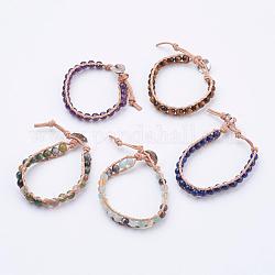 Bracelets en cuir de vachette, avec des perles de pierre gemme et 304 boutons de couture en acier inoxydable, avec des sacs de paking de toile de jute, 8-5/8 pouce ~ 9 pouces (220~230 mm)