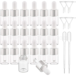 DIY 5ml Glas Tropfflaschen Kit, mit Mini-Trichterbehälter aus transparentem Kunststoff und Einweg-Transferpipetten, Silber, 5.6x1.05~2.2 cm, Kapazität: 5 ml