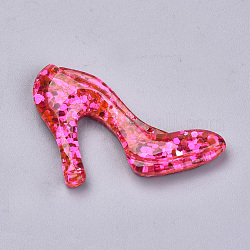 Harz Cabochons, mit Glitzerpulver, Schuhe mit hohen Absätzen, tief rosa, 26x30x6 mm