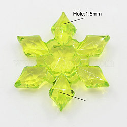 Transparent Acrylic Links, Faceted, Snowflake, for Christmas, Green Yellow, 29x7mm, Hole: 1.5mm, about 330pcs/500g