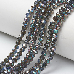 Electroplate Glass Beads Strands, Half Plated, Rainbow Plated, Faceted, Rondelle, Dark Blue, 6x5mm, Hole: 1mm, about 85~88pcs/strand, 16.1~16.5 inch(41~42cm)