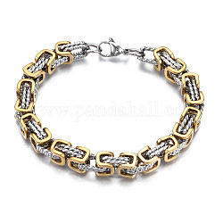 Placage ionique (ip) deux tons 201 bracelet chaîne byzantine en acier inoxydable pour hommes femmes, sans nickel, véritable 18k plaqué or, 8-7/8 pouce (22.5 cm)