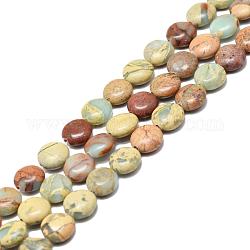 Chapelets de perles en jaspe aqua terra naturel, plat rond, 8x4mm, Trou: 0.5mm, Environ 50 pcs/chapelet, 15.7 pouce (40 cm)