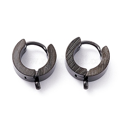 304 boucles d'oreilles huggie en acier inoxydable, avec boucle verticale, anneau, électrophorèse noir, 12x11x4mm, Trou: 1.8mm, pin: 1 mm