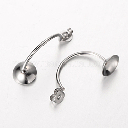 Accessoires de puces d'oreilles en 304 acier inoxydable, couleur inoxydable, 25x8mm, Trou: 0.8mm