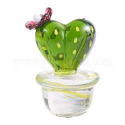 Mini-Glaskunst-Kaktusfiguren, handgefertigte Herz-Kaktus-Statuen aus geblasenem Glas, Süßer Pflanzenkaktus-Pflanzgefäß für Sammlerstücke als Tischdekoration, grün, 45x29 mm