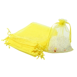 Sacs en organza pochettes de rangement pour bijoux, sacs-cadeaux de cordon de maille de partie de faveur de mariage, jaune, 18x13 cm
