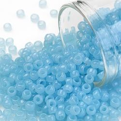 Toho perles de rocaille rondes, Perles de rocaille japonais, (1143) bleu aqua translucide, 8/0, 3mm, Trou: 1mm, à propos 222pcs / bouteille, 10 g / bouteille