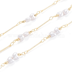 Handgefertigte Perlenketten aus Acrylimitat, mit Messing-Zubehör, Herz, langlebig plattiert, gelötet, mit Spule, Licht Gold, Link: 4x3x0.4 mm, Herz: 24x6x4 mm, Streifen: 15.5x2x1mm, 32.8 Fuß (10m)/Rolle
