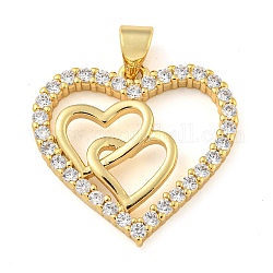 Rack Plating Brass Micro Pave Cubic Zirconia Pendants, Cadmium Free & Lead Free, Long-Lasting Plated, Heart, Real 18K Gold Plated, 21x22x3mm, Hole: 4x3.5mm