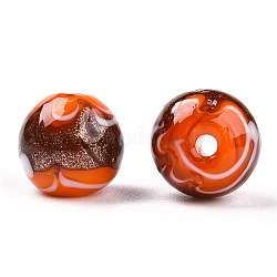Perles vernissées de sable d'or manuelles , ronde, orange foncé, 9~10x8~10mm, Trou: 1.6mm