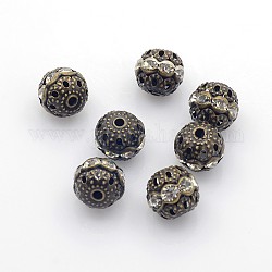 Perles en laiton de strass, Grade a, sans nickel, métal couleur bronze antique, ronde, cristal, 10 mm de diamètre, Trou: 1.2mm