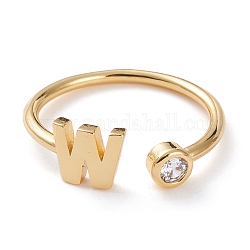 Brass Micro Pave Clear Cubic Zirconia Cuff Rings, Open Rings, Long-Lasting Plated, Real 18K Gold Plated, Letter.W, US Size 6, Inner Diameter: 17mm