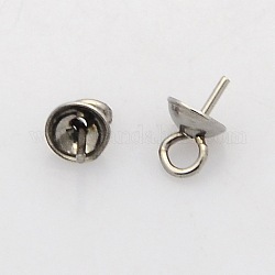 201 tasse en acier inoxydable perle peg bails pin pendentifs, pour la moitié de perles percées, couleur inoxydable, 7x4mm, Trou: 1.5mm, pin: 0.7 mm