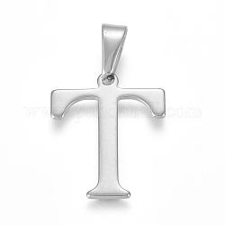 304 Stainless Steel Pendants, Initial Letter.T, 26x22x1.5mm, Hole: 3.5x10mm