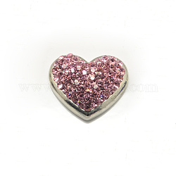 Botones del corazón de zinc de aleación de diamantes de imitación de polímero de arcilla joya de platino tono de resorte, rosa luz, 20x22x10mm, mando: 5.5 mm