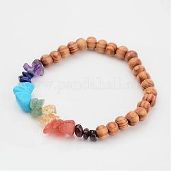 Armbänder Chakra Holz Perlen Stretch, mit natürlichen Edelstein Perlen, Farbig, Innendurchmesser: 2 Zoll (5.2 cm)