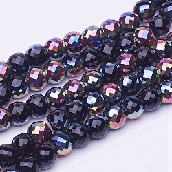 Chapelets de perles en verre transparent électrolytique, demi-plaqué, facette, tambour, multi-couleur plaquée, 8x6mm, trou: 1mm, environ 40 pcs/chapelet, 9.4 pouces