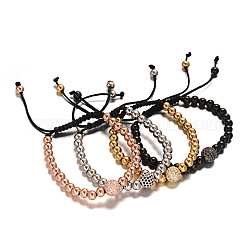 Round 304 Stainless Steel Braided Beaded Bracelets, with Brass Micro Pave Cubic Zirconia Finding, Mixed Color, 50~90mm