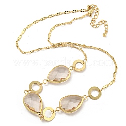 Collane con bavaglino di perle di vetro a goccia sfaccettate, collane a catena in ottone, oro, 16.54 pollice (42 cm)