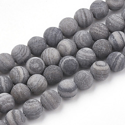 Fili di perline in pietra naturale di pizzo nero, smerigliato, tondo, 12mm, Foro: 1.5 mm, circa 31~33pcs/filo, 14.9~15.1 pollice (38~38.5 cm)