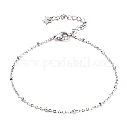 Chaîne de câble en 304 acier inoxydable, bracelets de chaîne satellite, avec des perles de rondelle et fermoirs pince de homard, couleur inoxydable, 7-1/4 pouce (18.5 cm)