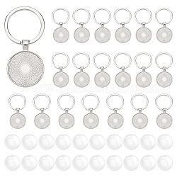 DICOSMETIC DIY Blank Dome Flat Round Charm Keychain Making Kit, Including Alloy Keychain Cabochon Settings, Glass Cabochons, Platinum, 40Pcs/box